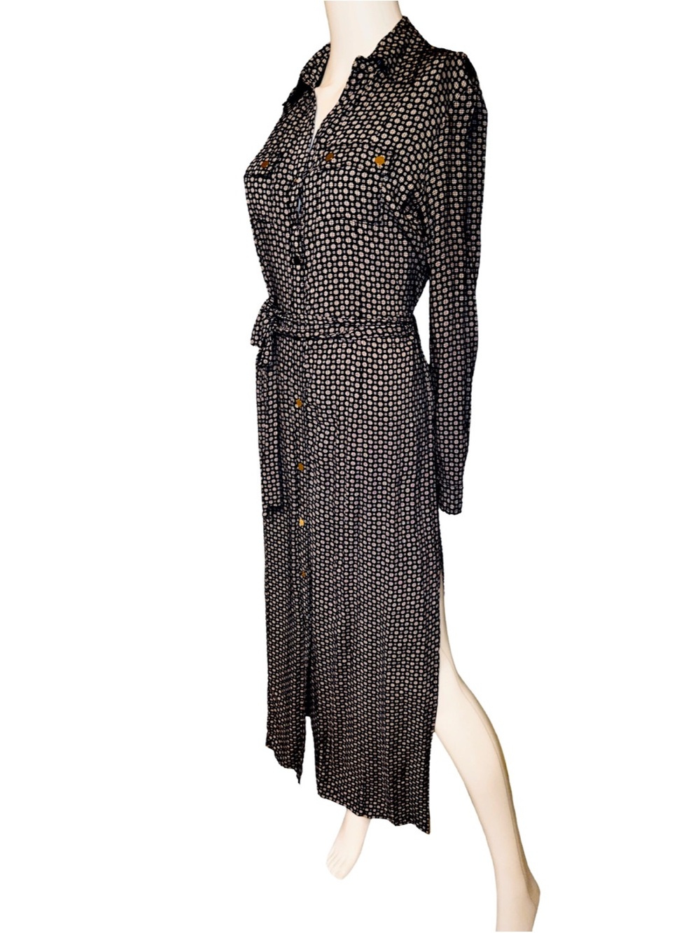 Long Sleeve Button-Front Print Shirt Dress - Picture 2 of 7